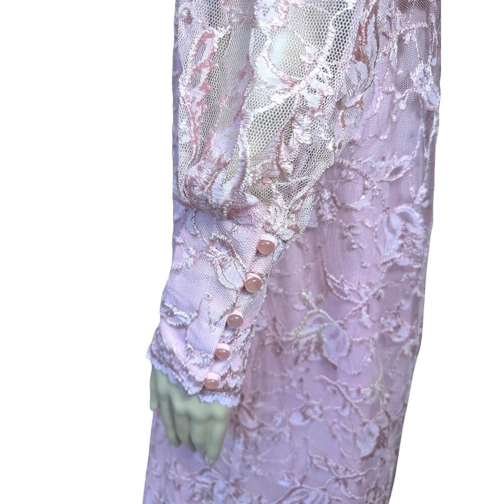 VTG 80s Romantic Pink Coquette Floral Lace Mesh Midi Dress Blaire Boutique Large - Picture 10 of 16